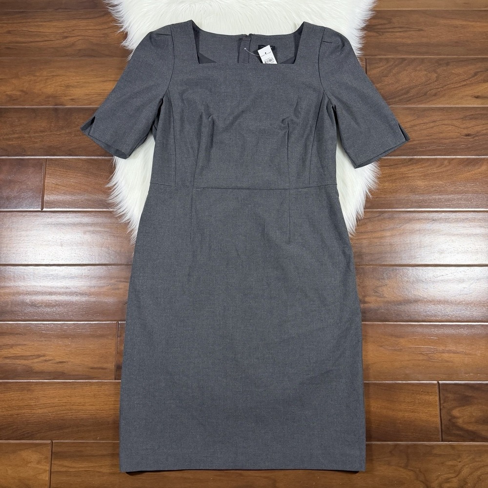 Ann Taylor Women's Size 12 Gray Elbow Sleeve Square Neck Sheath Dress